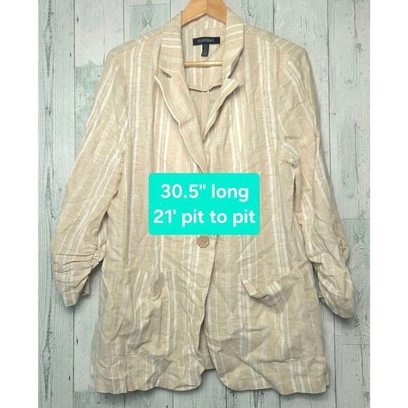 Ellen Tracy Striped Lagenlook Linen Viscose One Button Blazer Sz L - Picture 3 of 8